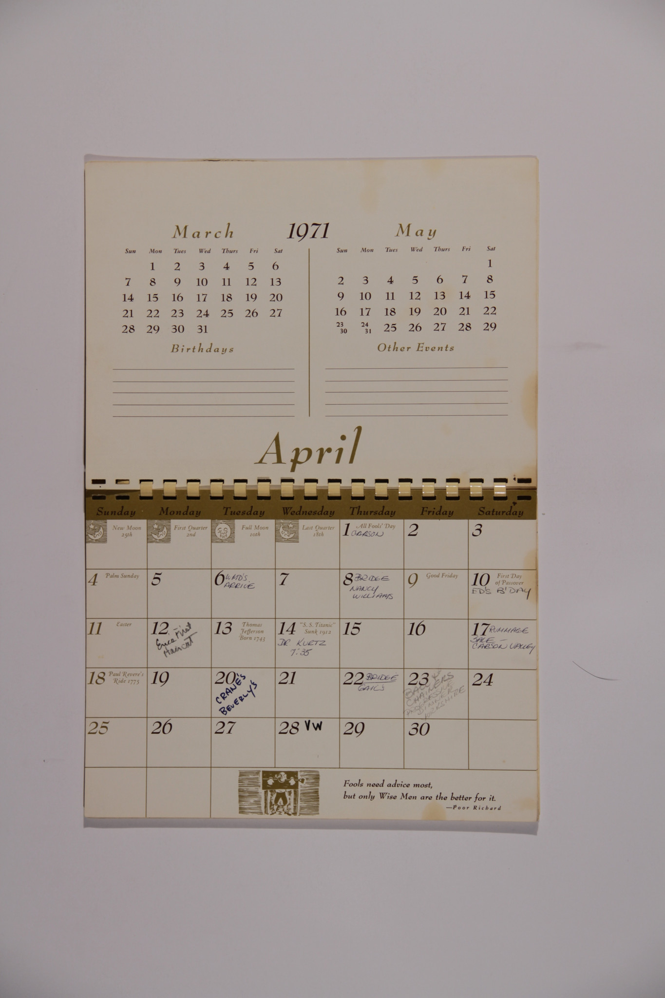 Davidson Family Photo Albums - 1971 Calendar Photos